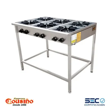 Anafe a gas 6 platos con parrillas en fierro fundido de 34×34 cm. Cousiño – Modelo: AN186C