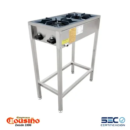 Anafe lateral a gas 2 platos con parrillas en fierro fundido de 34×34 cm. Cousiño