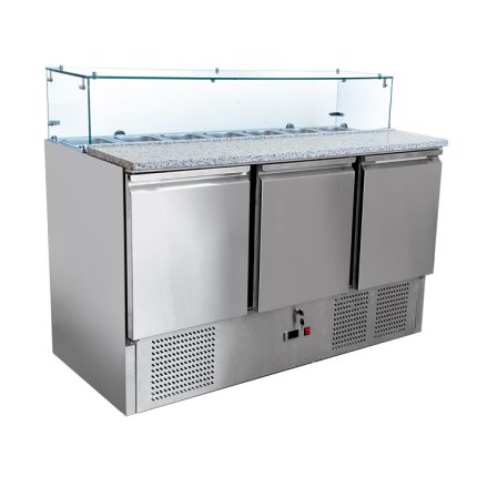 Mesón Saladette 3 Puertas Cubierta Marmol Con Vidrio