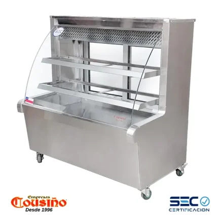 Vitrina refrigerada vidrio curvo 1.2 mt. acero inoxidable Cousiño